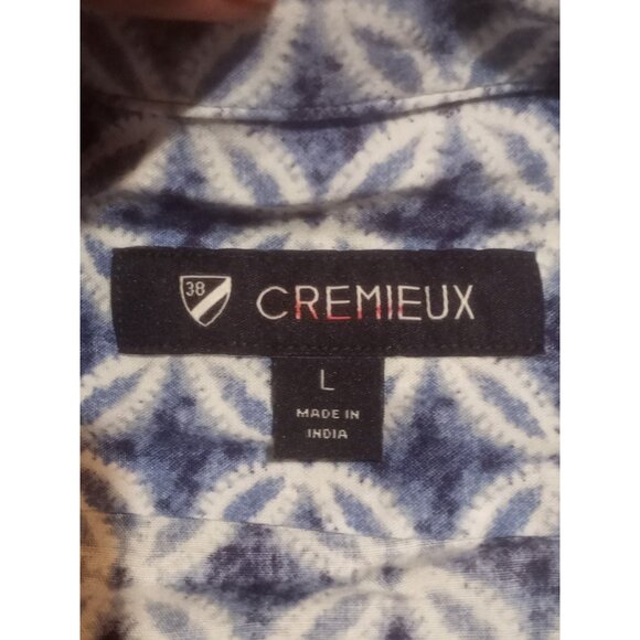 Men's Cremieux Short Sleeve Buton Up Shirt Large L Blue Diamond Print Rayon NWT - Picture 10 of 14